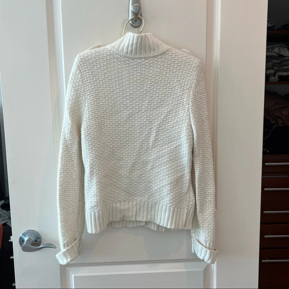 Talbots Sweater Womens Large Cardigan Button Ivory Chunky Knit Wool